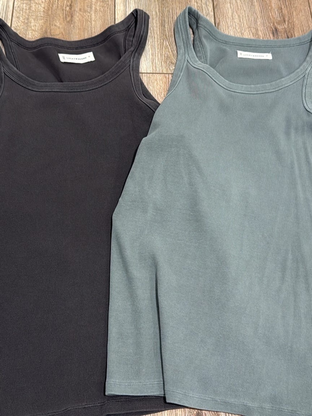 Lucky Brand Ribbed Tank Top Duo in Black & Sage Green